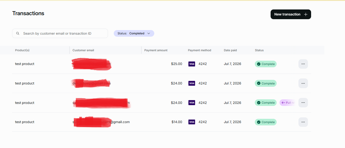 Completed Paddle transaction with payment breakdown