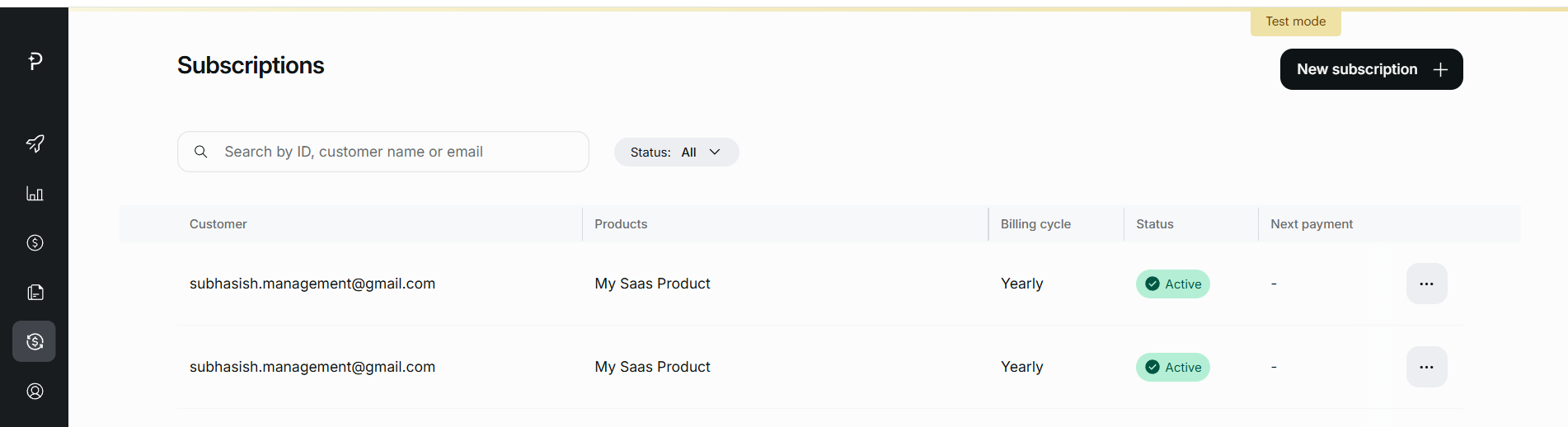 Active subscriptions mirrored on the Paddle website